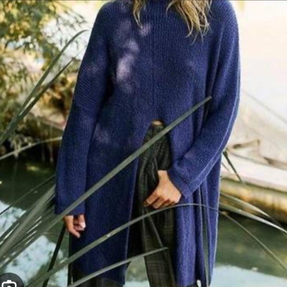 NWOT Free People Beach Blue Coco Pullover Sweater Open Front Tunic Size Large - Picture 3 of 7